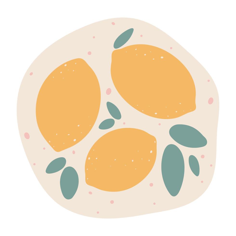 illustrazione vettoriale disegnata a mano di limone piatto. frutta matura, succoso cibo biologico disegno astratto isolato su sfondo beige pastello. arredamento alla moda per la casa. moderna stampa a colori