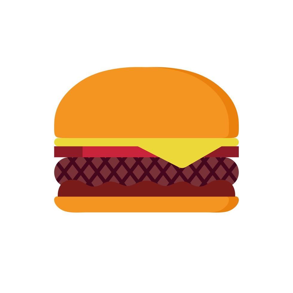 delizioso hamburger. icona di hamburger di design piatto vettoriale. hamburger con insalata, pomodori, formaggio e cotoletta. Fast food. illustrazione vettoriale