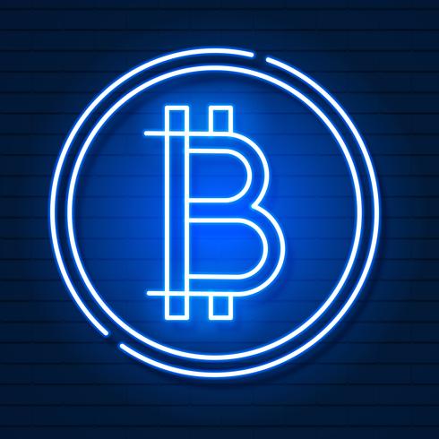 Simbolo al neon di Bitcoin su effetto nero Background.light. Denaro digitale, concetto di tecnologia mineraria. Icona vettore