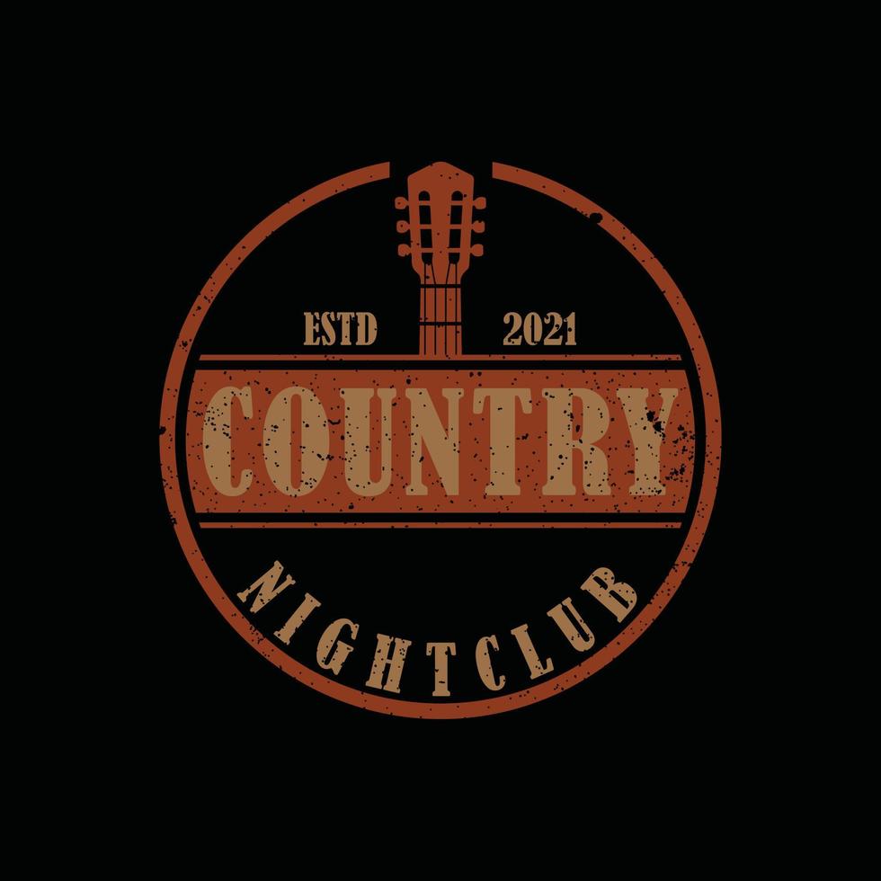 country chitarra musica western vintage retrò saloon bar cowboy logo design vettore