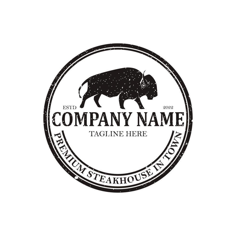 bisonte toro bufalo angus silhouette bistecca design vintage logo retrò vettore