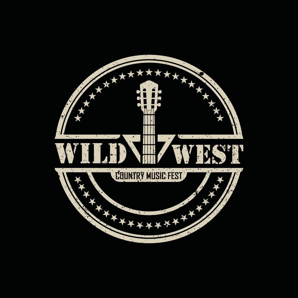 country chitarra musica western vintage retrò saloon bar cowboy logo design vettore