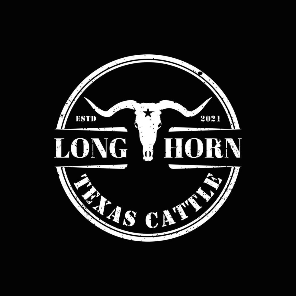texas longhorn cow, country western bull bovini etichetta vintage logo design per fattoria di campagna di famiglia vettore