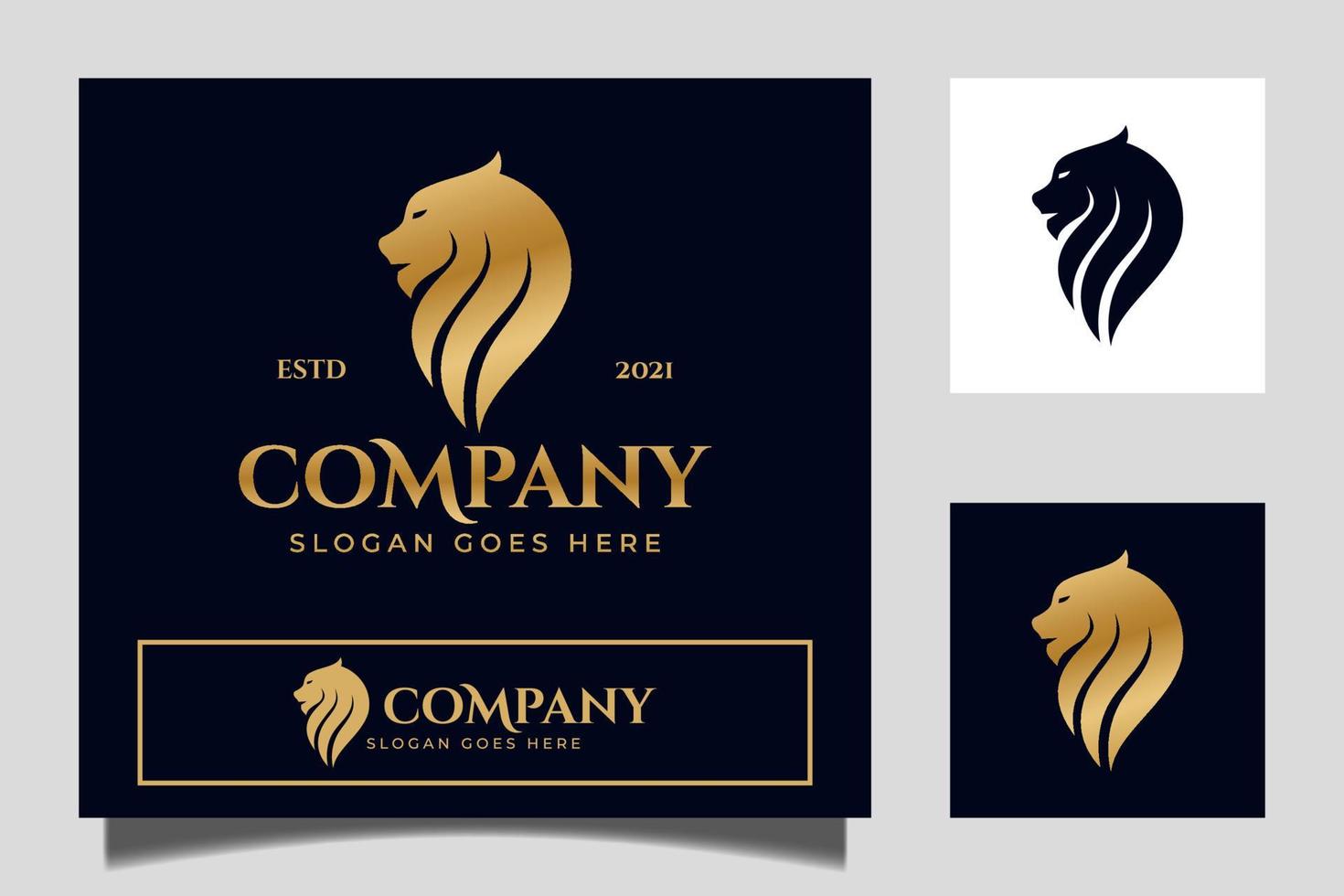 logo testa di leone di lusso dorato per il tuo marchio e modello vettoriale di identità aziendale