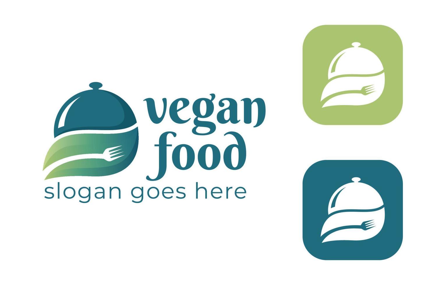 cibo vegano con foglia verde, icona a forchetta per cibo sano, vegetariano, dieta, modello logo ingredienti naturali vettore