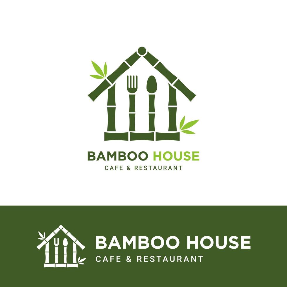 design del logo del caffè e del ristorante della casa di bambù. vettore