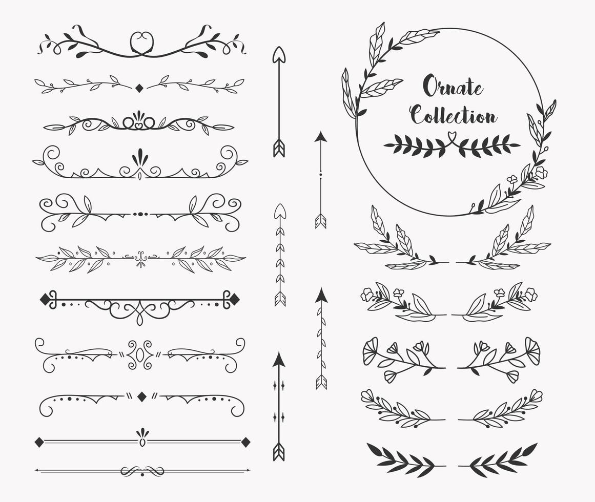 illustrazione della raccolta dell'insieme di etichette dell'illustrazione dell'ornamento di nozze d'annata vettore