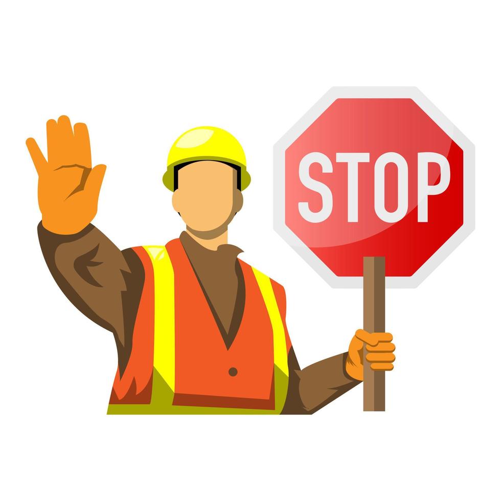 illustrazione di una persona con un segnale di stop perché ci sono lavori in corso vettore