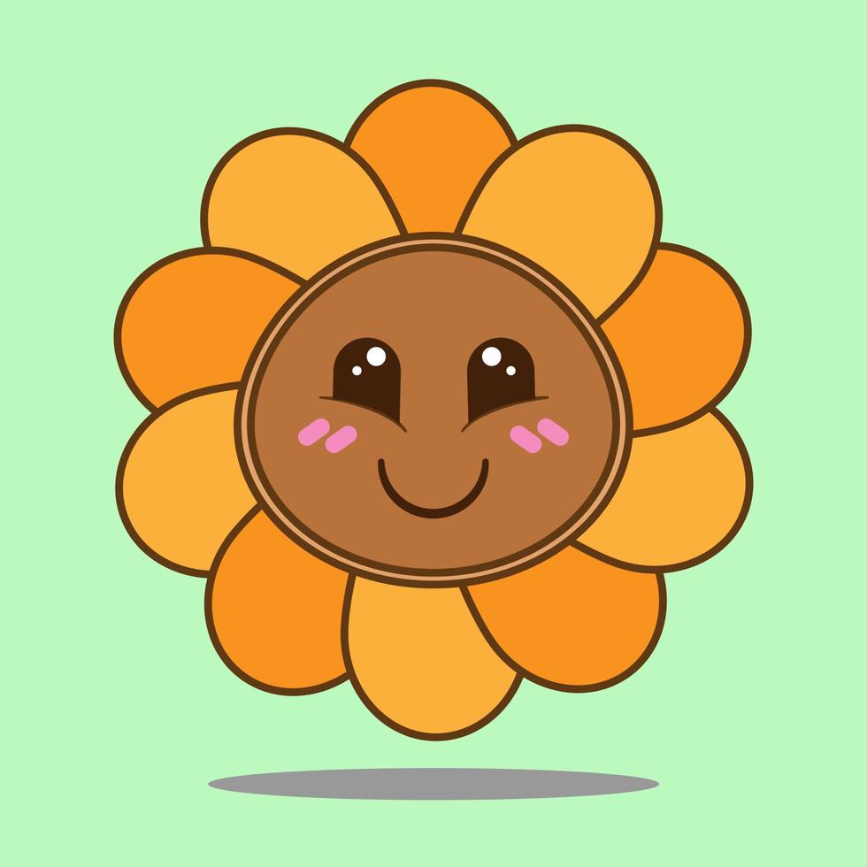 simpatico personaggio di girasole felice, con un semplice disegno vettoriale