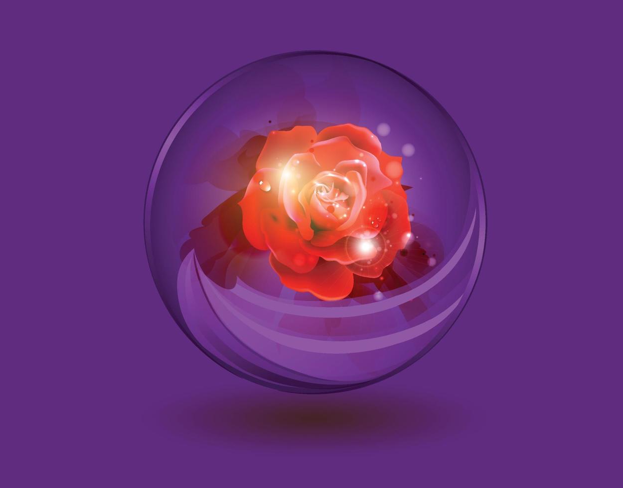 fiore di rosa rossa all'interno della sfera viola vettore