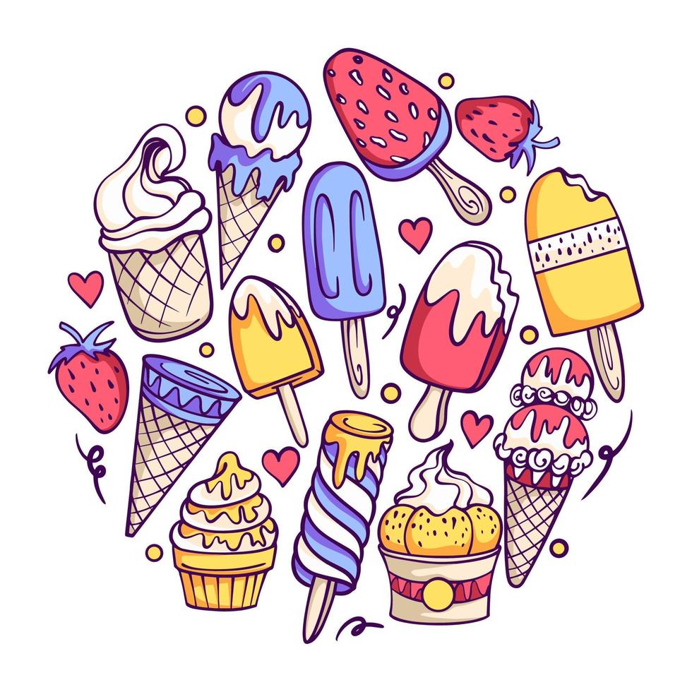 confezione di gelato doodle vettore