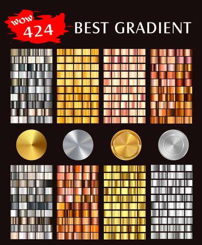 Grande raccolta di vettore di gradienti colorati colorati gradienti metallici che consistono sfondi.