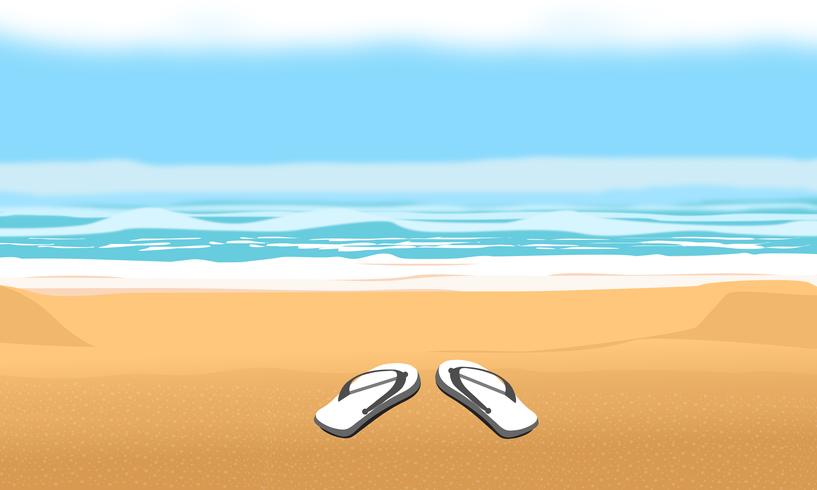 Sfondo per la spiaggia e le vacanze estive. Sandali sull&#39;illustrazione di progettazione di vettore della sabbia