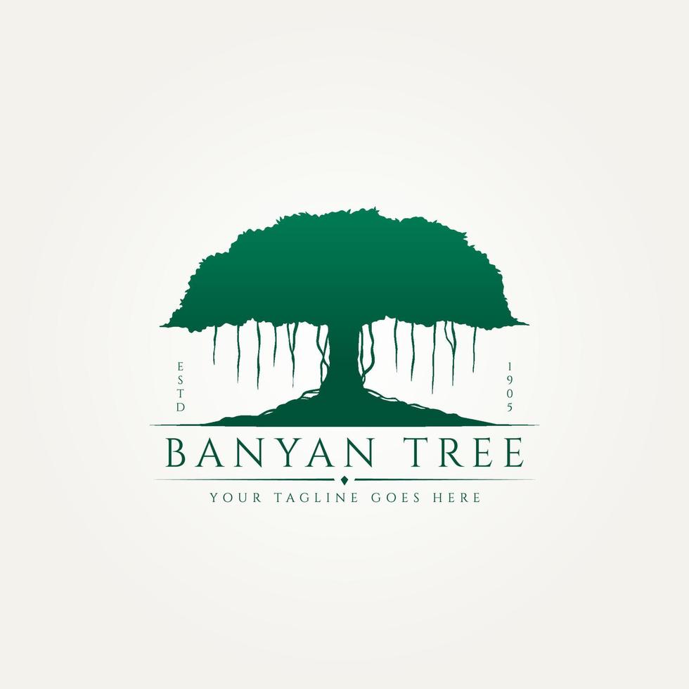 logo premium della siluetta classica dell'albero di banyan vettore