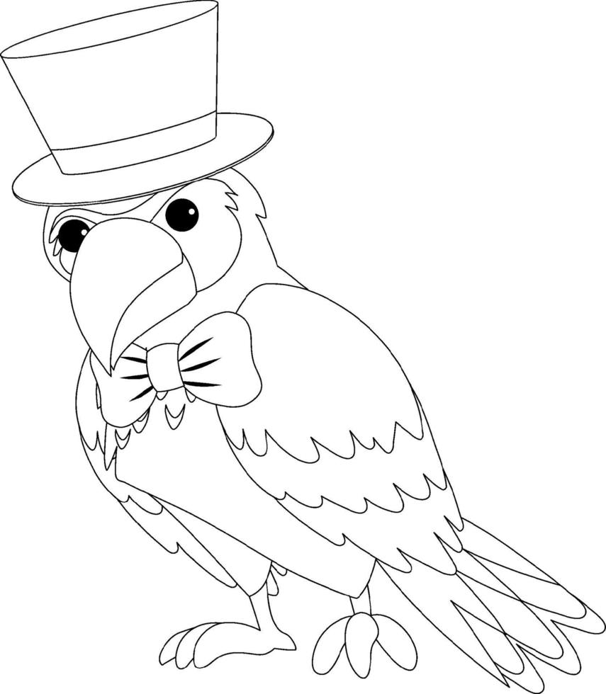 personaggio di doodle in bianco e nero del pappagallo del circo vettore