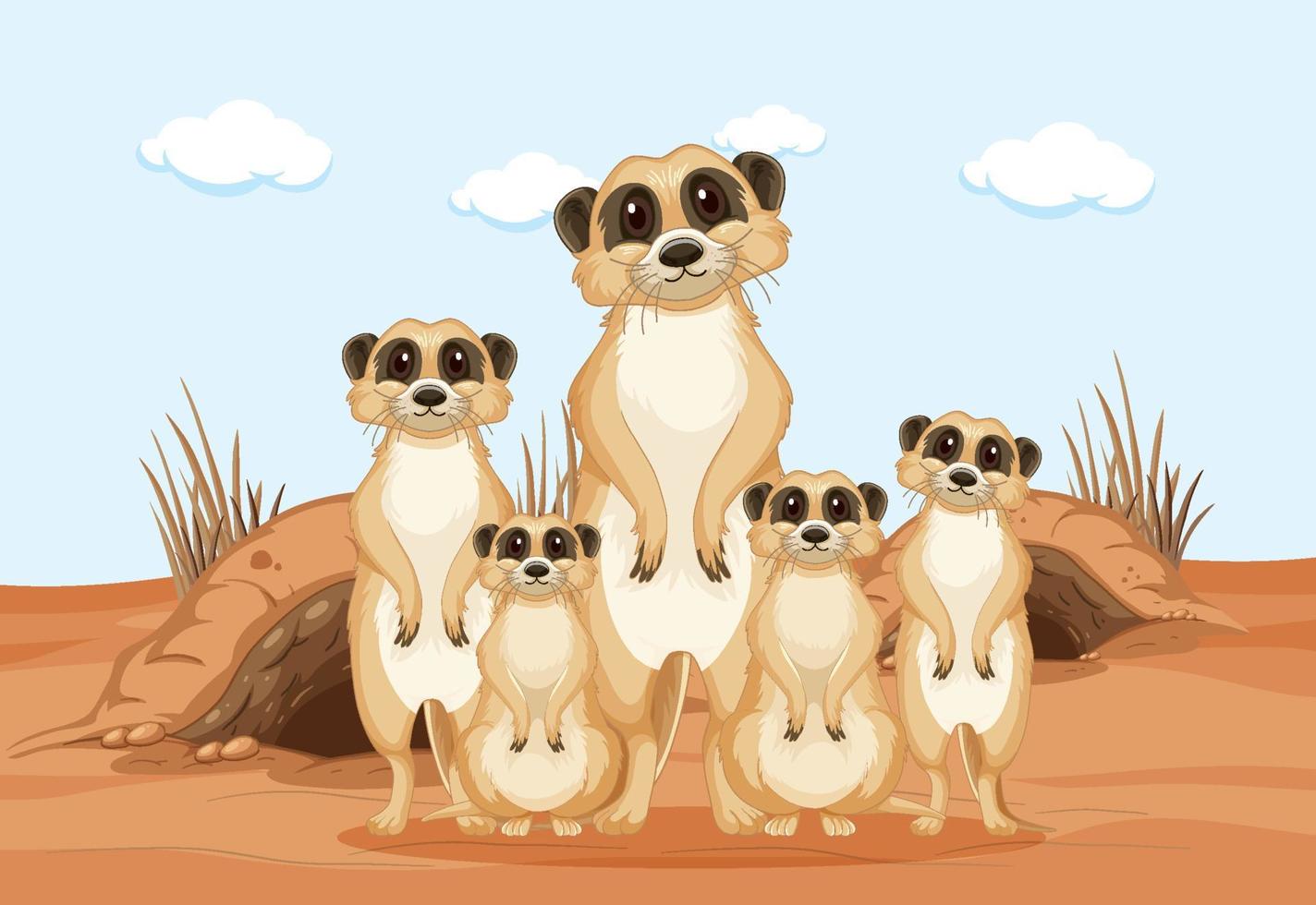 gruppo di simpatici suricati animale dell'Africa meridionale vettore