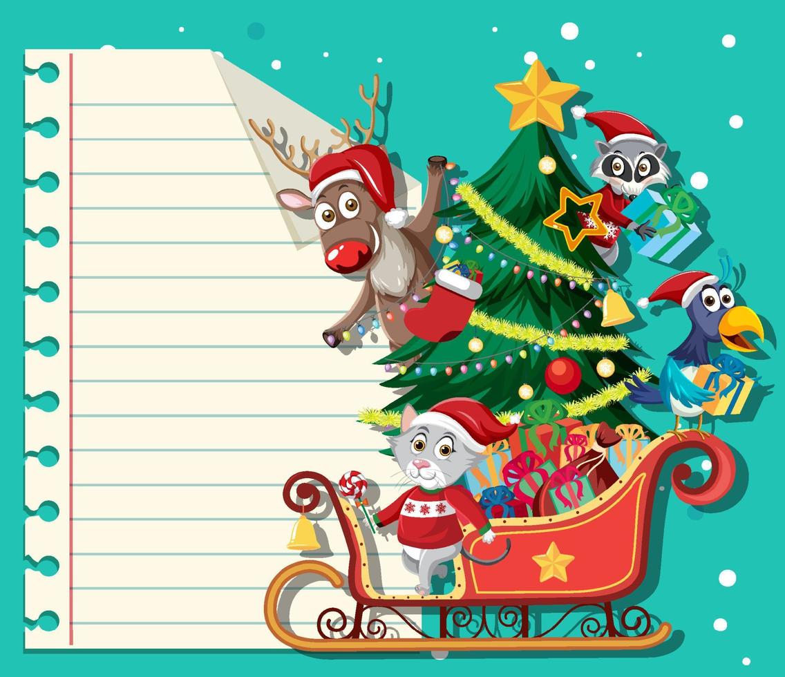 carta vuota in tema natalizio con animali sulla slitta vettore