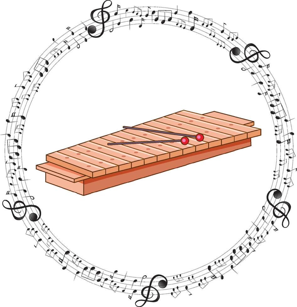 uno xilofono con note musicali su sfondo bianco vettore