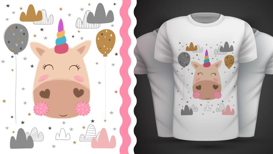 Magia, unicorno - idea per t-shirt stampata vettore