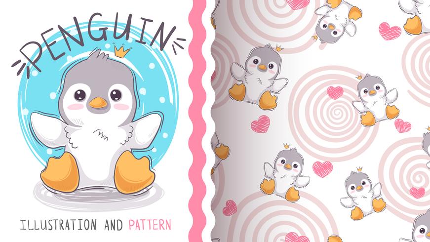 Simpatico pinguino principessa - mockup per la tua idea vettore