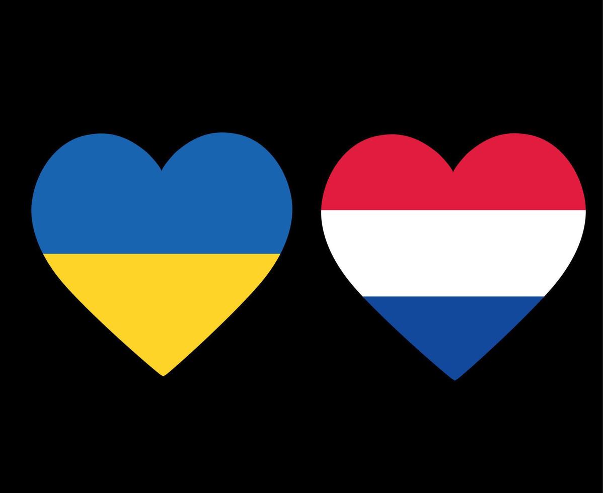 ucraina e paesi bassi bandiere nazionale europa emblema cuore icone illustrazione vettoriale elemento di disegno astratto