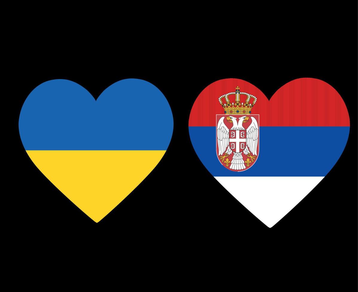 ucraina e serbia bandiere nazionale europa emblema cuore icone illustrazione vettoriale elemento di disegno astratto