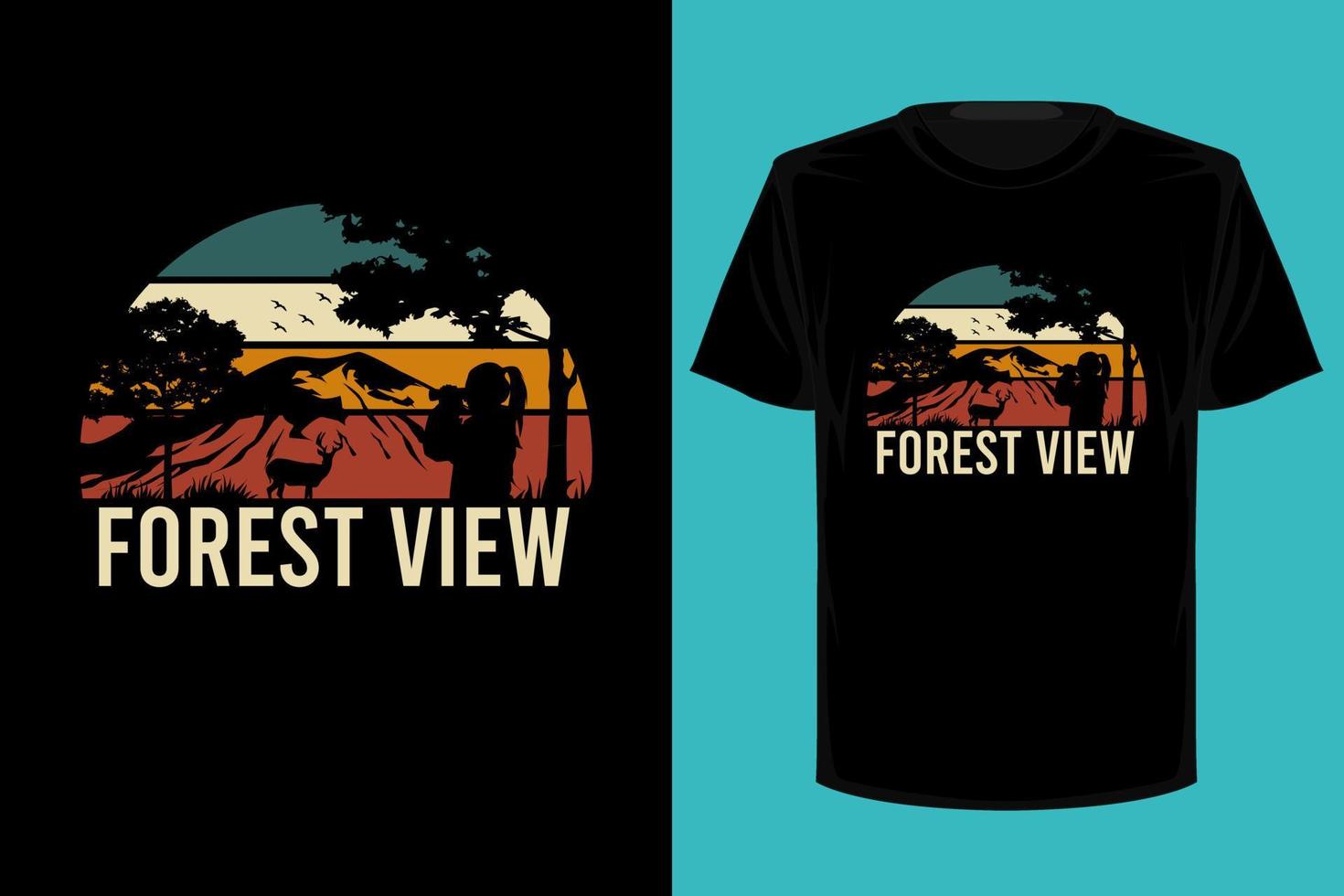 design retrò vintage t-shirt vista foresta vettore