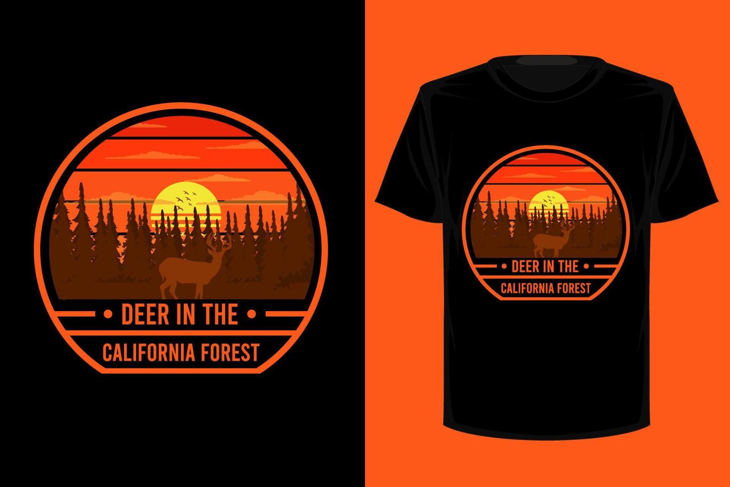 cervo nel design retrò vintage della maglietta della foresta della california vettore