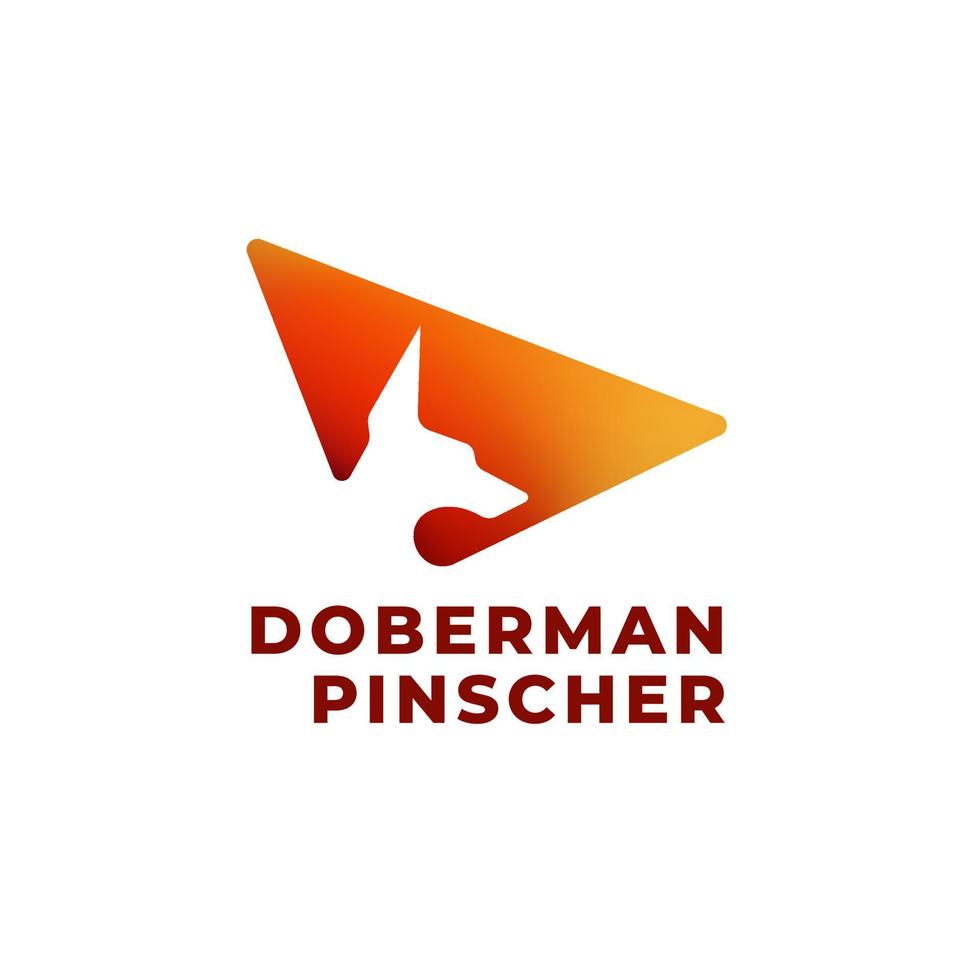 cane di razza doberman pinscher gioca logo con sfumatura arancione vettore