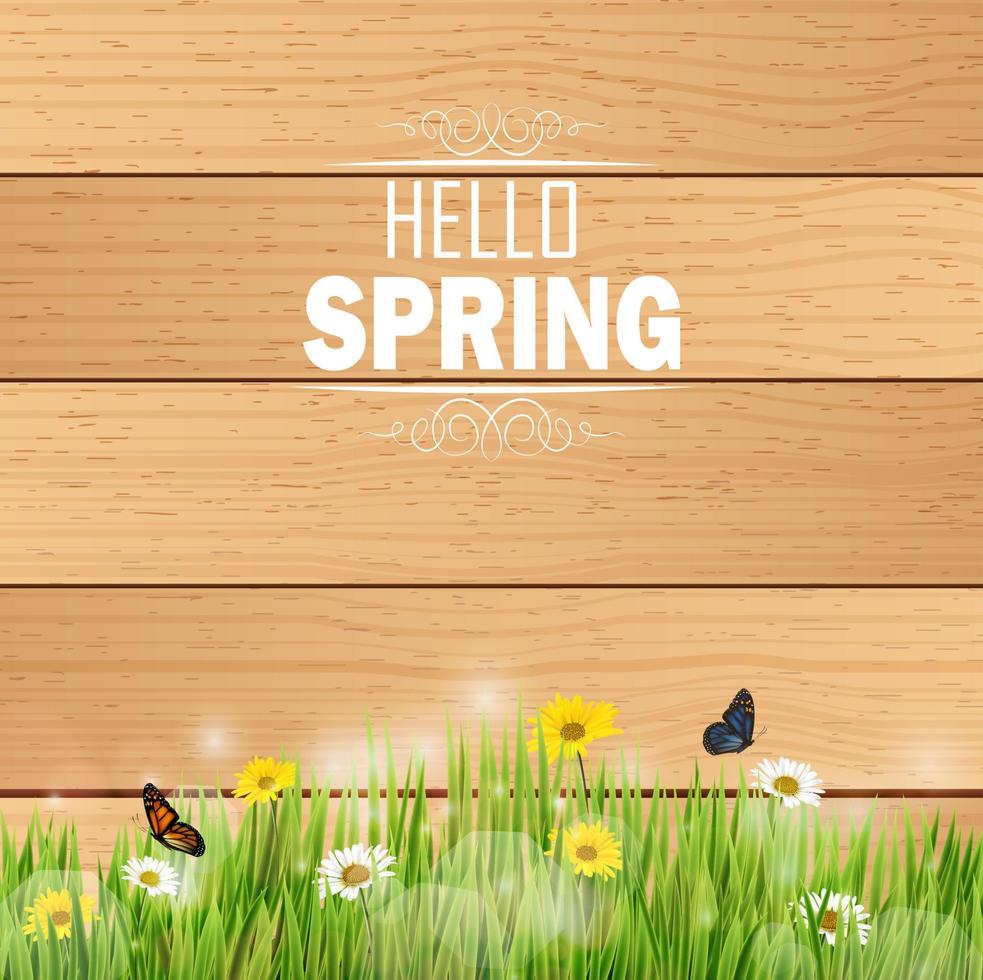 primavera in erba contro un background.vector in legno vettore