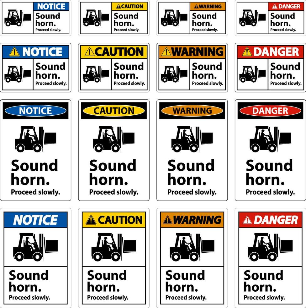 attenzione suono corno procedere lentamente segno su sfondo bianco vettore