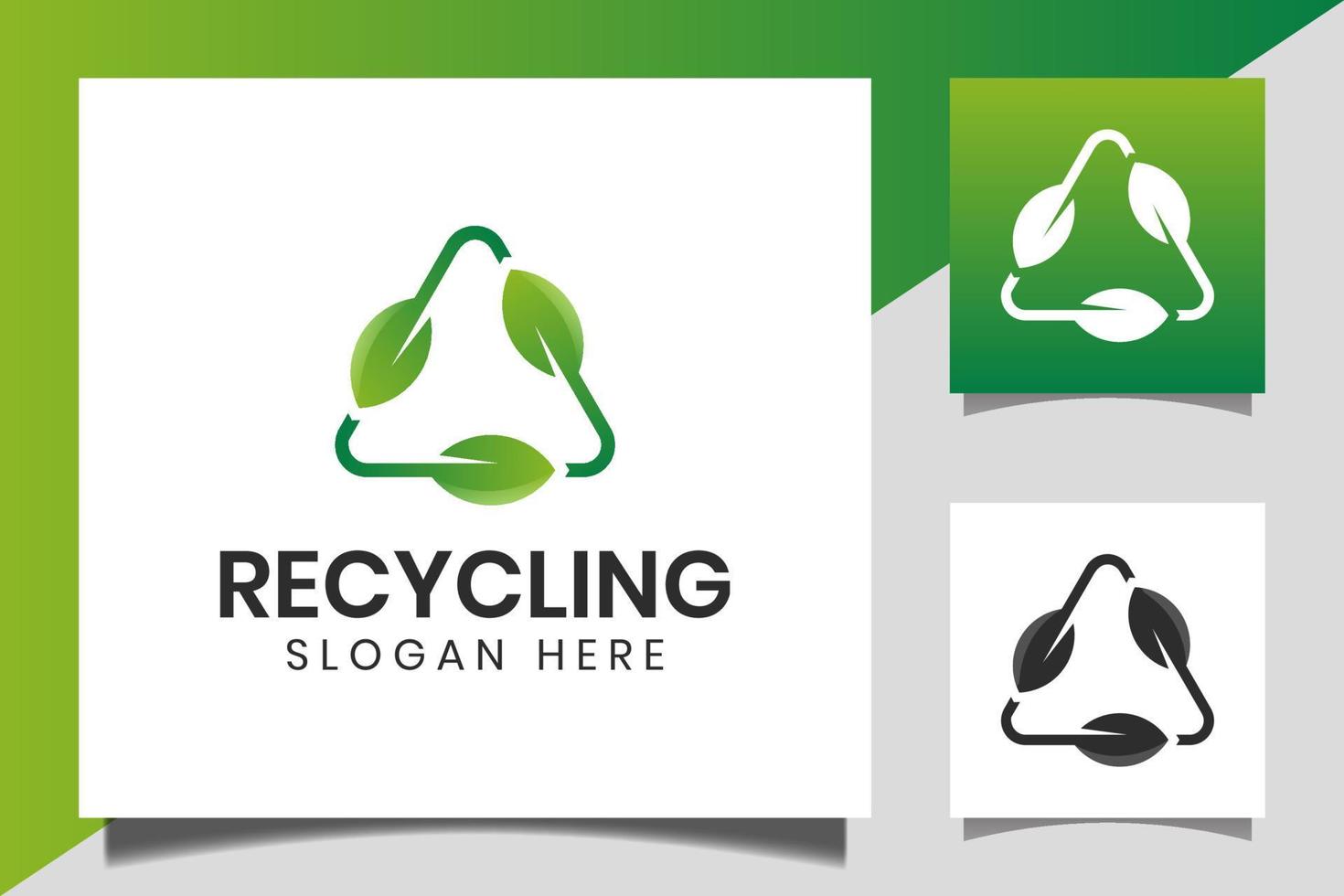 riciclo del triangolo con foglia verde, logo ecologico del riciclaggio o design dell'icona vettore