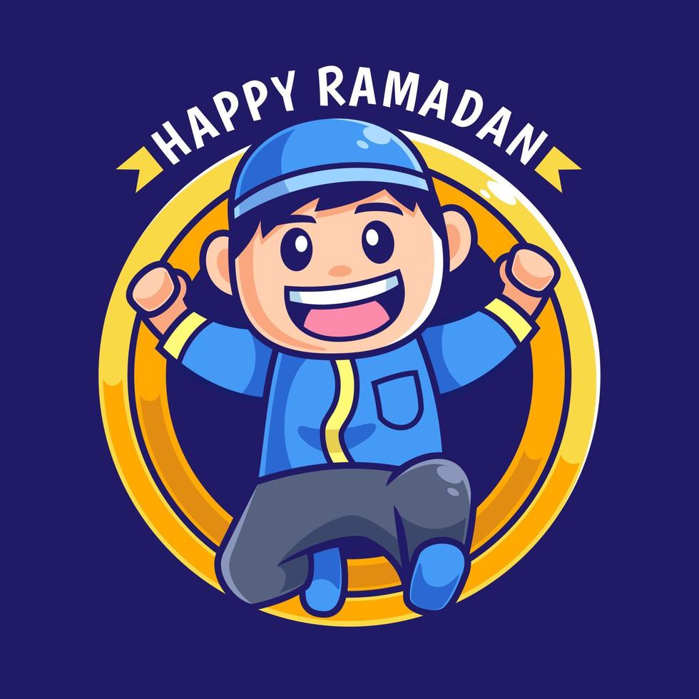 il ragazzo musulmano del fumetto salta felice ramadan vettore