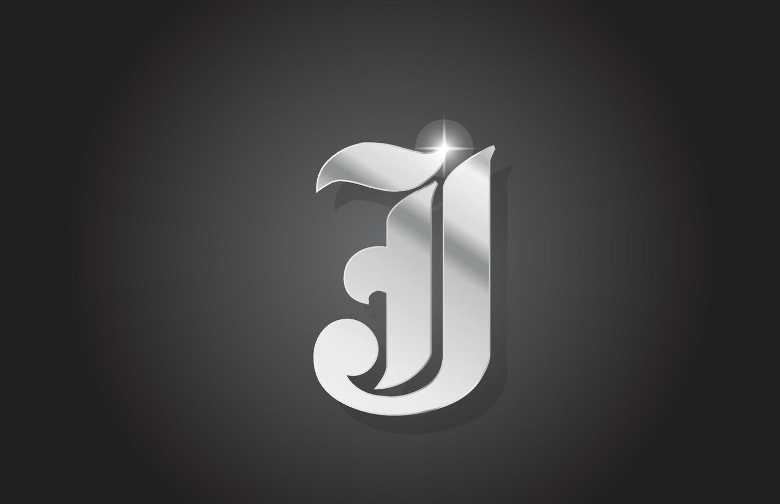 j design dell'icona del logo della lettera dell'alfabeto grigio vintage. modello creativo per azienda con stile metal vettore