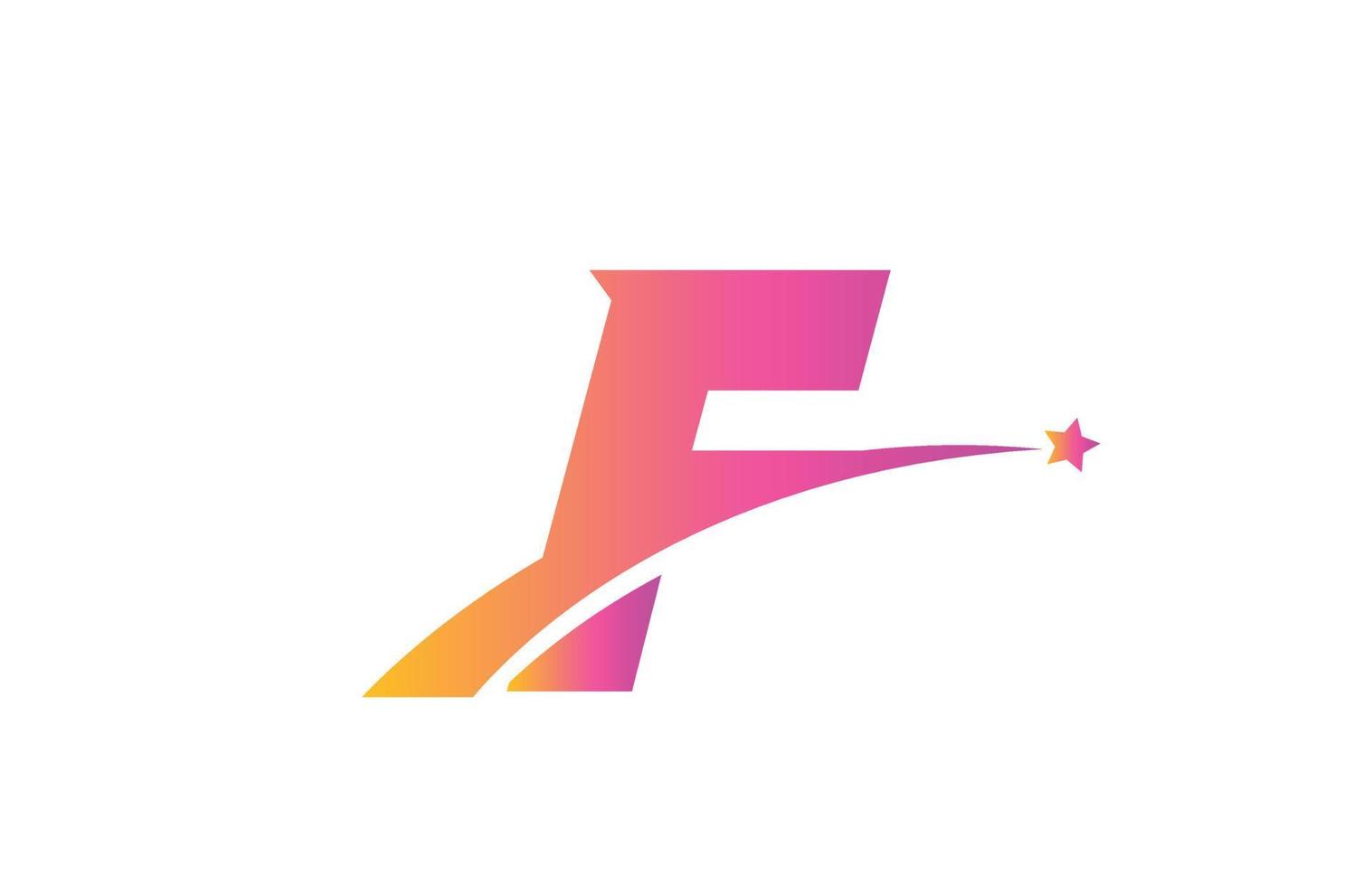 stella rosa f alfabeto lettera logo icona design con swoosh. modello creativo per azienda e business vettore