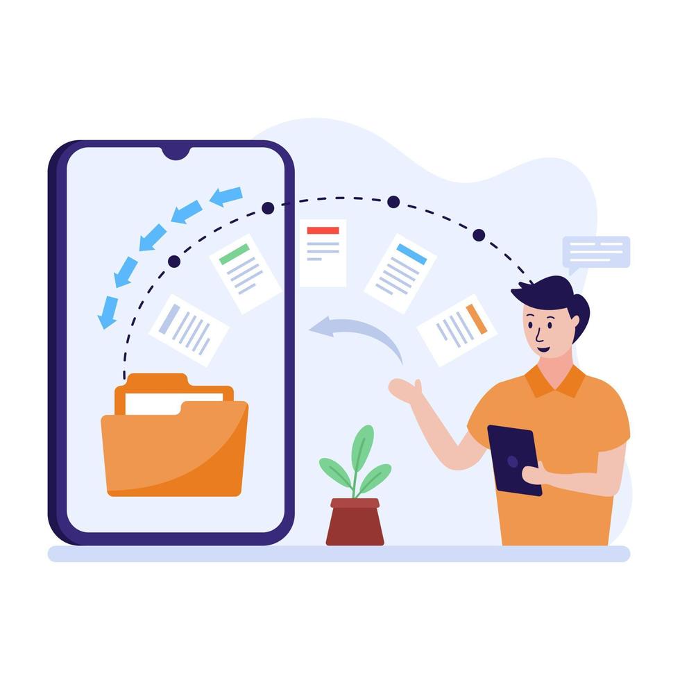 illustrazione del carattere piatto di trasferimento dati online vettore