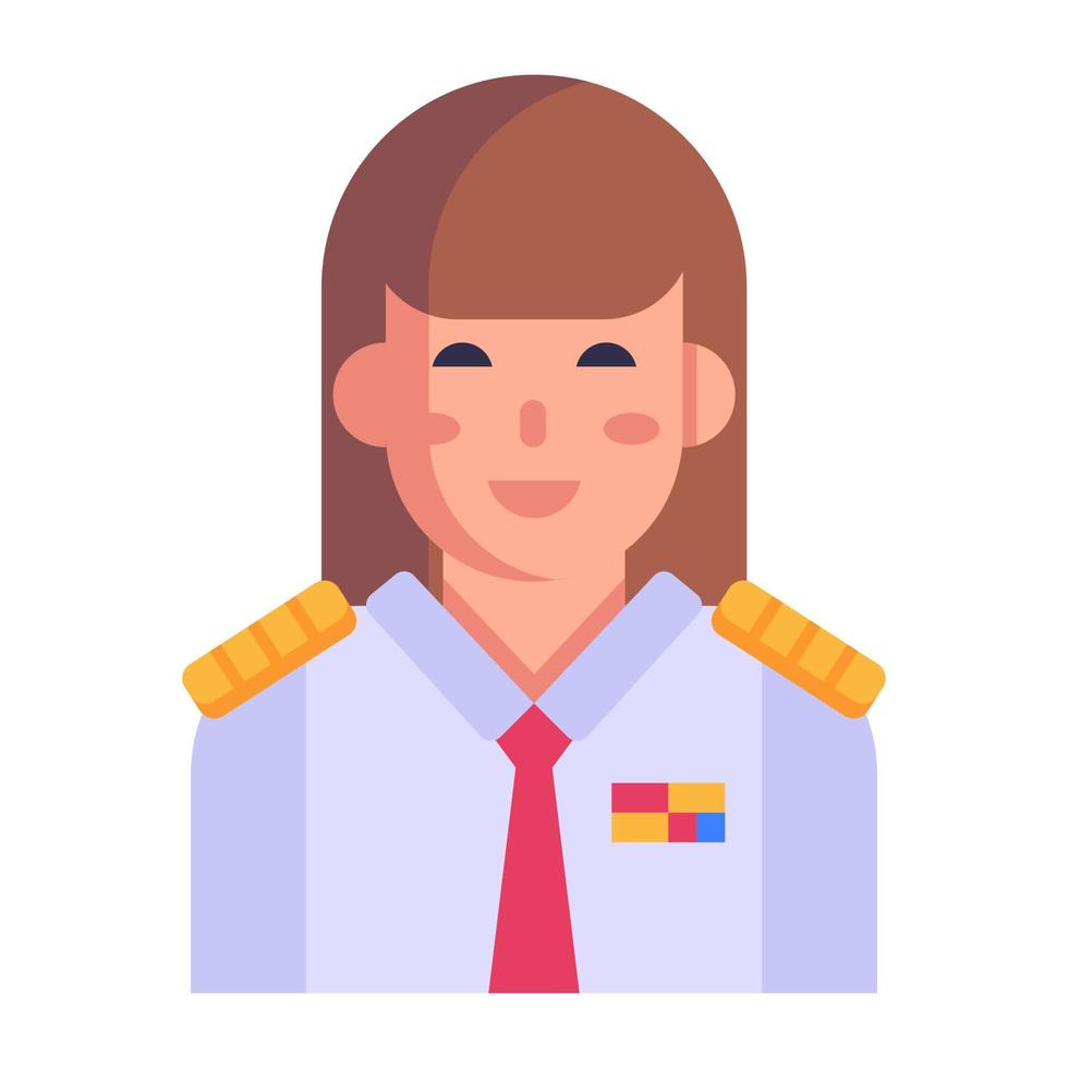 donna in uniforme, icona piatta del pilota vettore