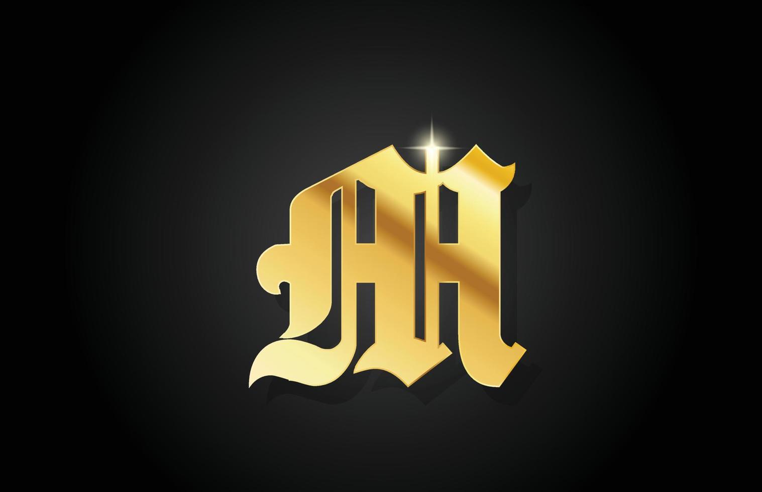 m vintage oro alfabeto lettera icona logo design. modello dorato creativo per le imprese vettore