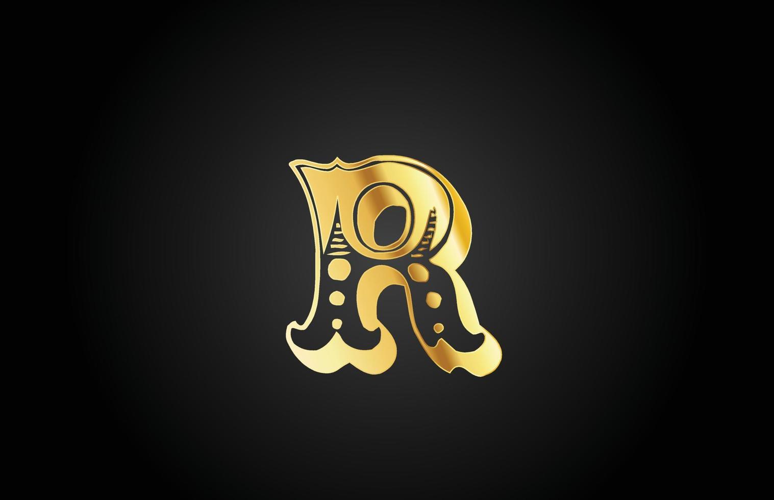 icona del logo della lettera dell'alfabeto in metallo dorato vintage r. modello di design creativo per azienda o azienda vettore