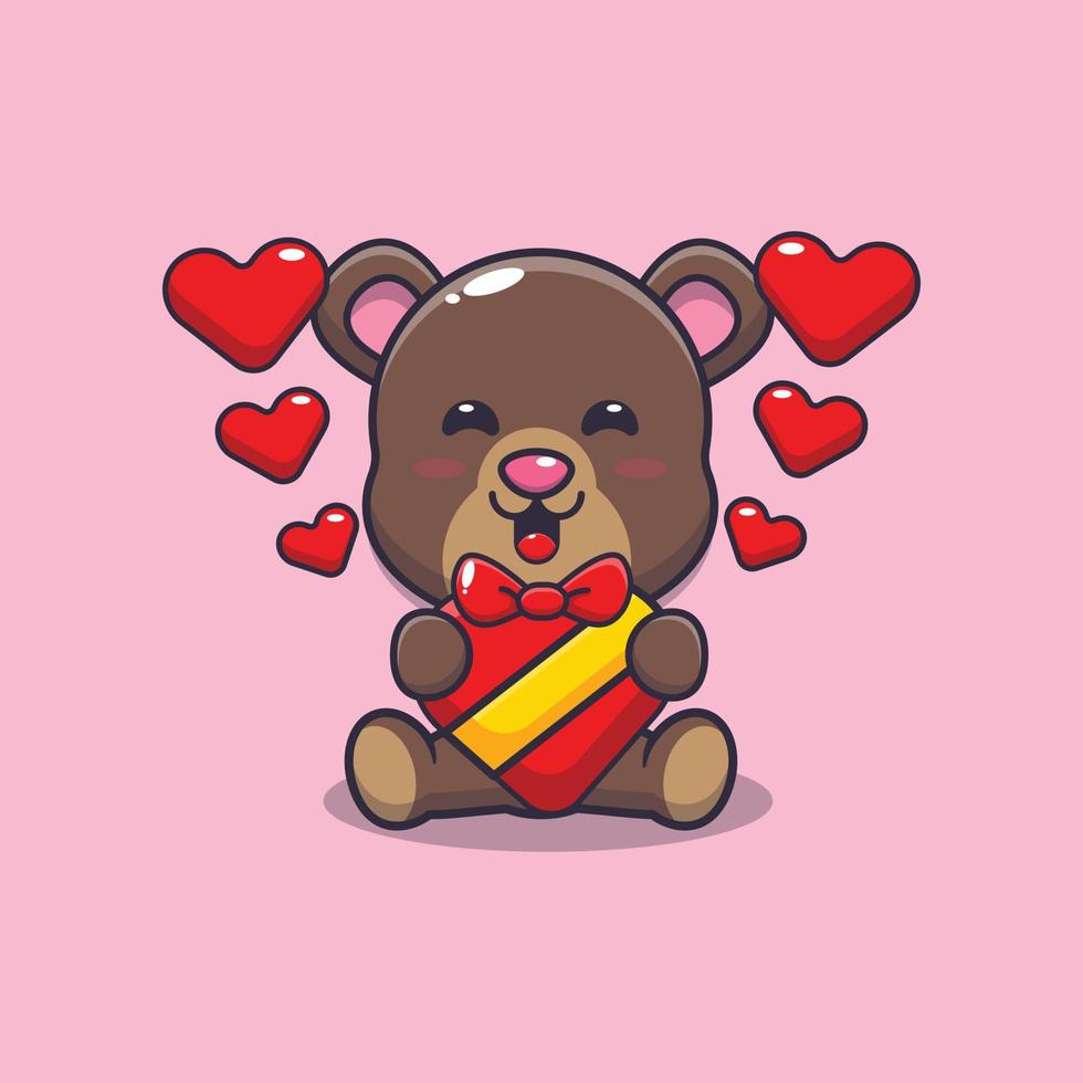 illustrazione del personaggio dei cartoni animati della mascotte dell'orso carino nel giorno di San Valentino vettore
