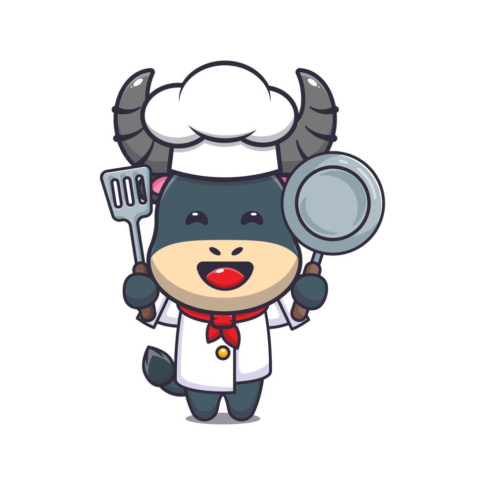 simpatico personaggio dei cartoni animati della mascotte del cuoco unico di bufalo vettore
