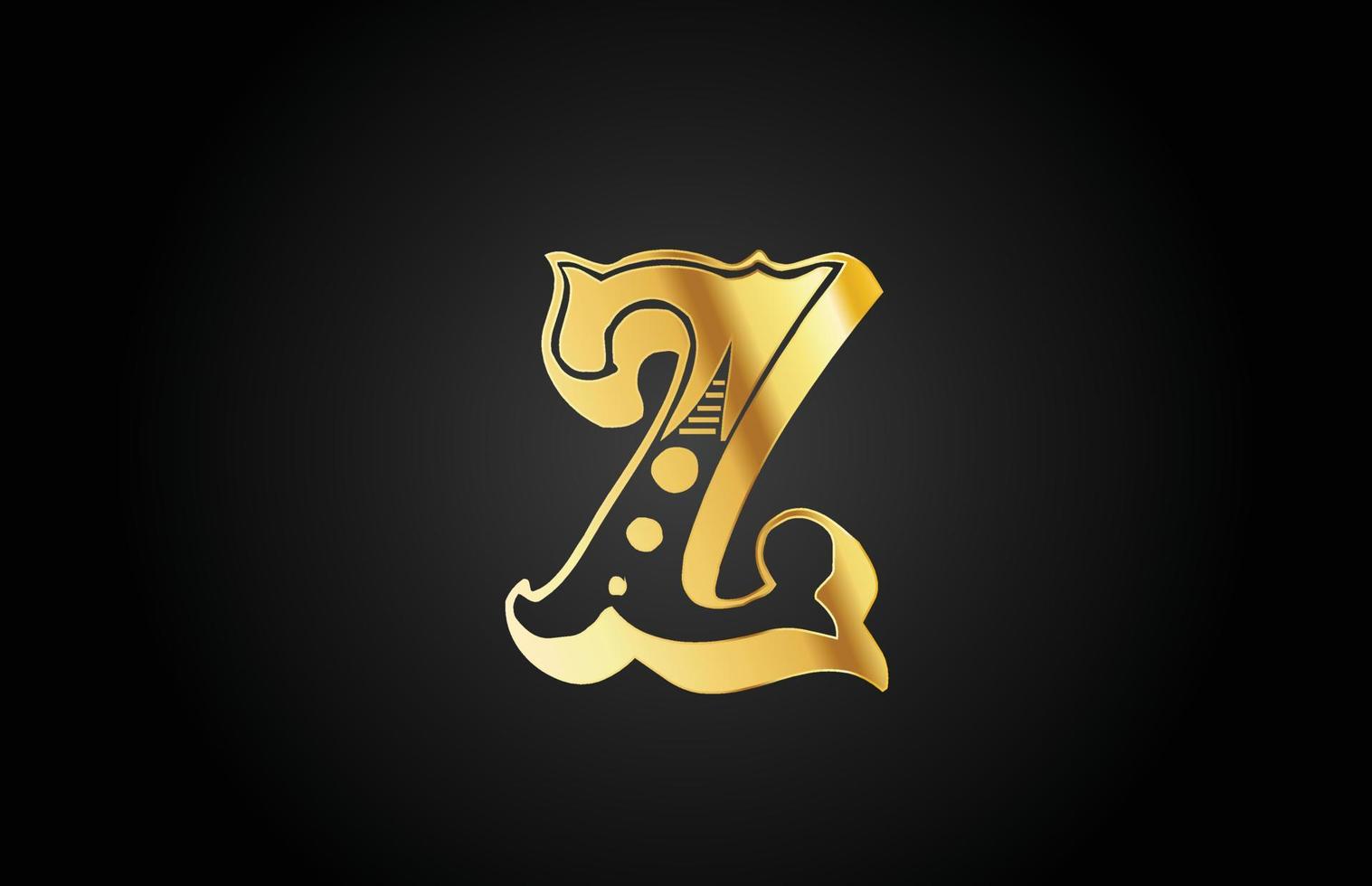 logo dell'icona della lettera dell'alfabeto in metallo dorato vintage z. modello di design creativo per affari o società vettore