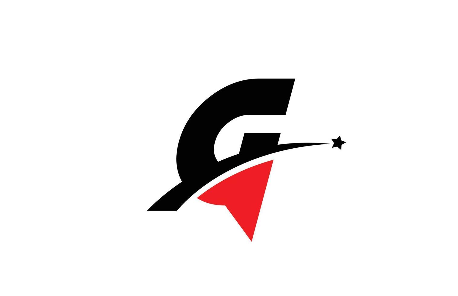 g rosso nero alfabeto lettera logo icona design con swoosh e stella. modello creativo per affari e società vettore
