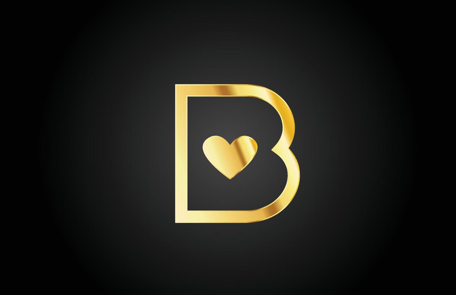 oro dorato b amore cuore alfabeto lettera logo icona design. modello creativo per azienda o impresa vettore