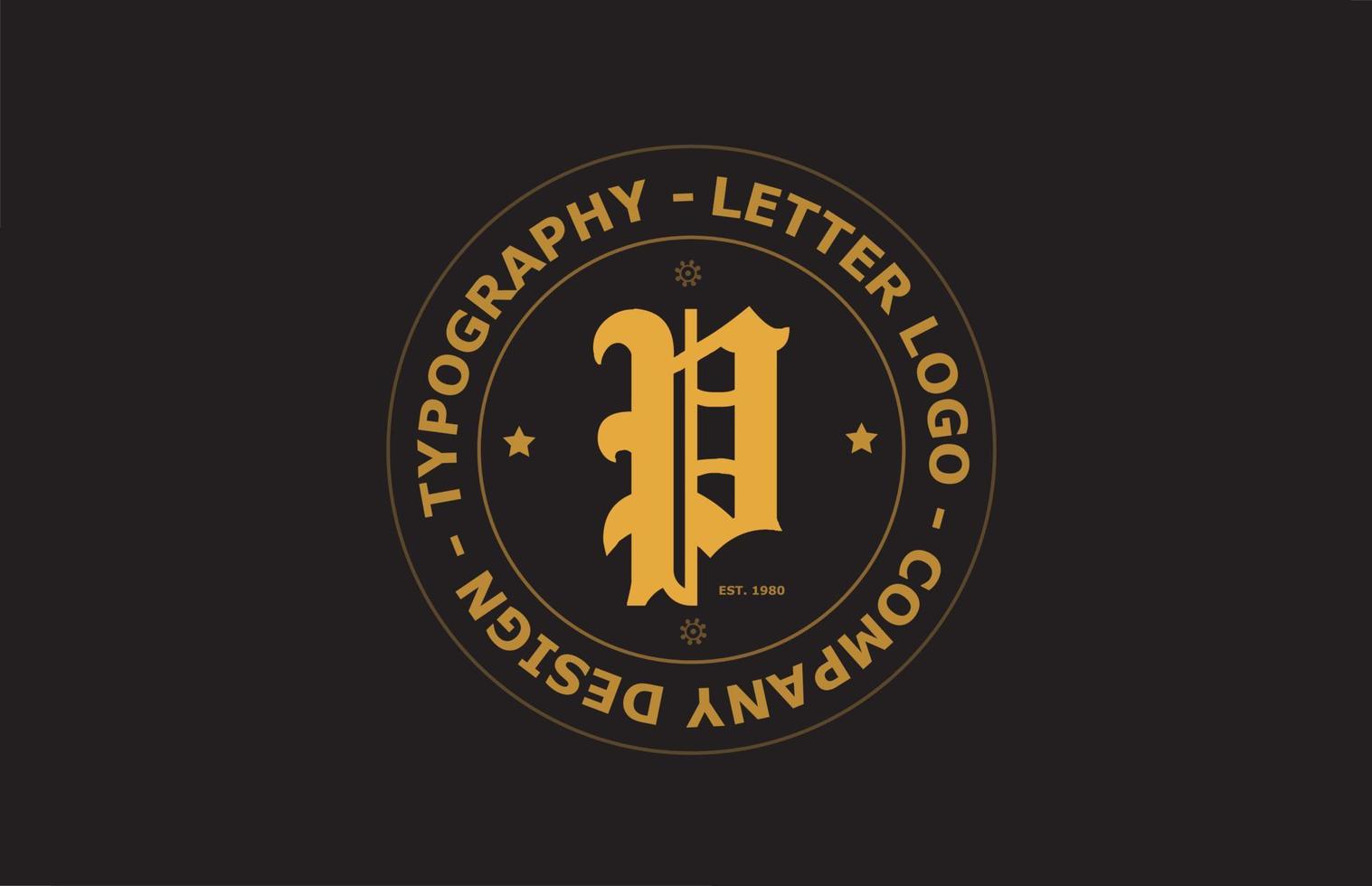giallo marrone p vintage alfabeto lettera logo icona design. modello creativo per badge ed etichetta vettore