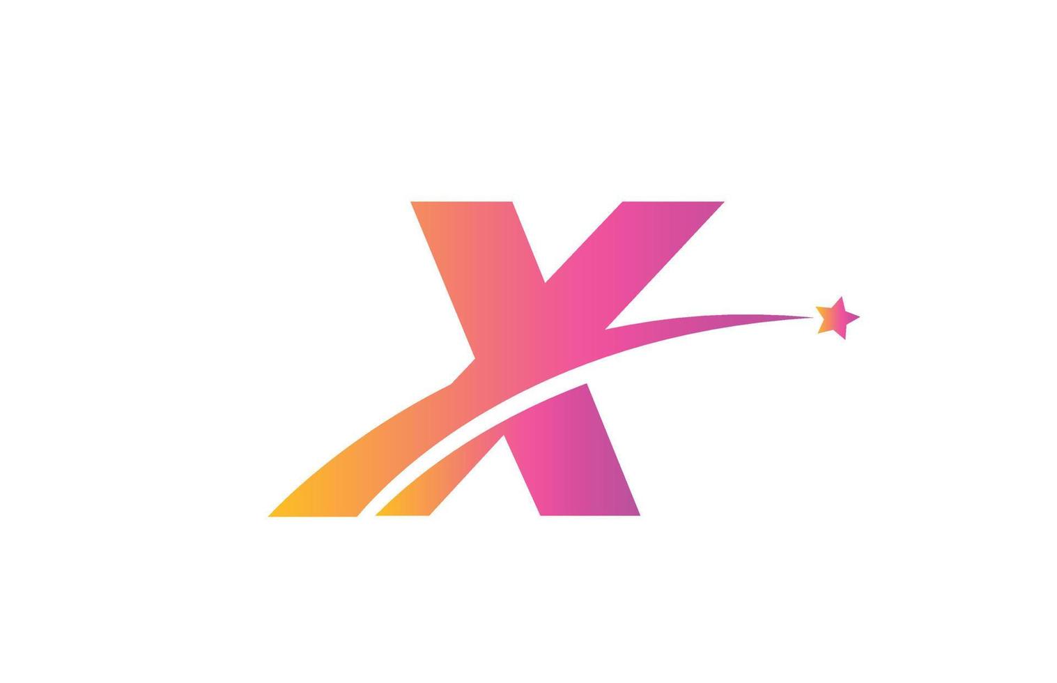 stella rosa x alfabeto lettera logo icona design con swoosh. modello creativo per azienda e business vettore
