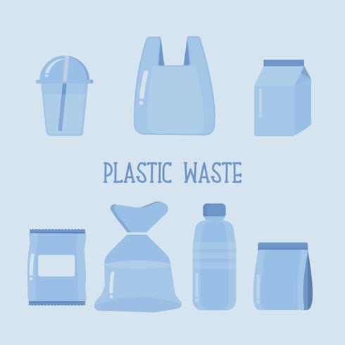 Illustrazione di vettore del fumetto dei rifiuti di plastica.