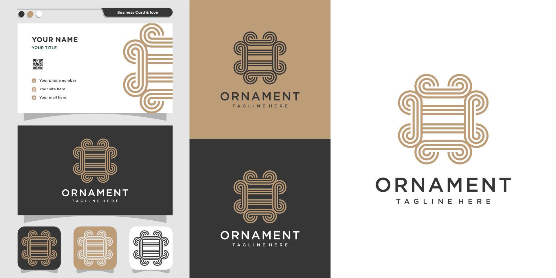 ornamento moderno con logo line art e biglietto da visita design premium vector