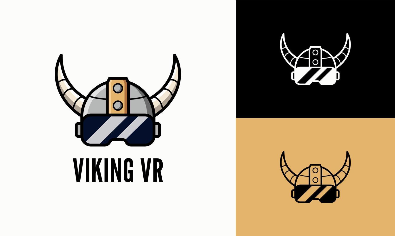 Il logo del casco vichingo e il vr sono adatti per i loghi dei giochi di eSport. casco antico e logo vvr moderno. vettore elmo vichingo.