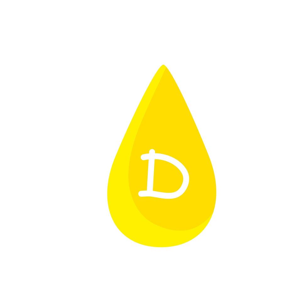 vitamina D. goccia d'olio gialla con lettera. vettore